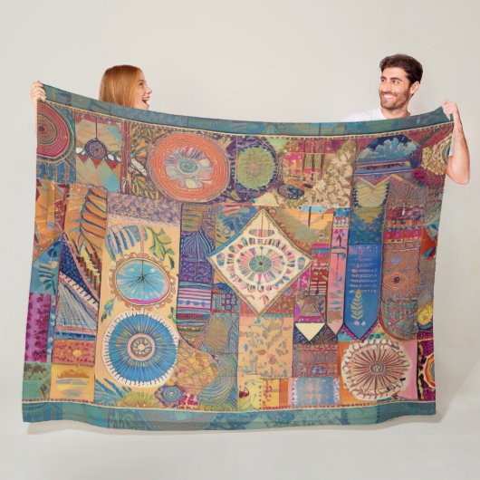 Patchwork Mandala Fleece Blanket (In situ)