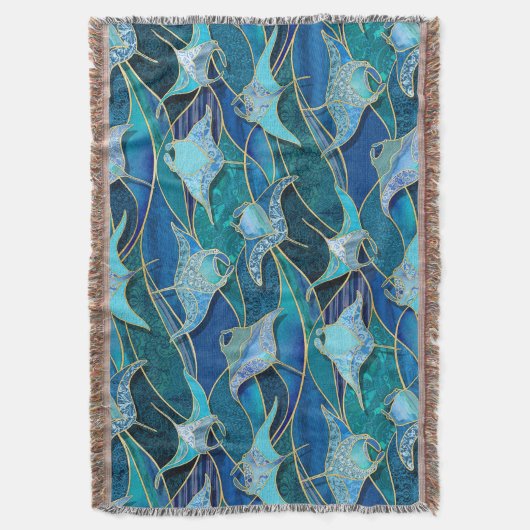 Patchwork Manta Rays in saffier turquoise blauw Deken (Voorkant Verticaal)