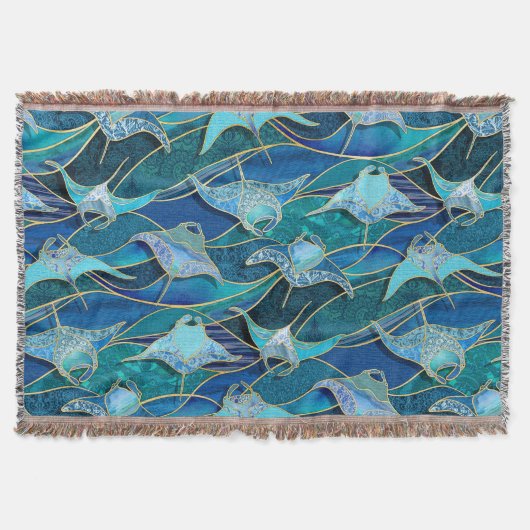 Patchwork Manta Rays in saffier turquoise blauw Deken (Voorkant)