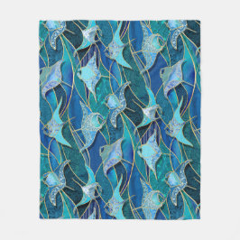 Patchwork Manta Rays in saffier turquoise blauw Fleece Deken