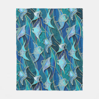 Patchwork Manta Rays in saffier turquoise blauw Fleece Deken