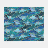 Patchwork Manta Rays in saffier turquoise blauw Fleece Deken (Voorkant (Horizontaal))