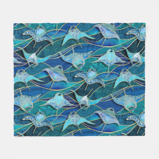 Patchwork Manta Rays in saffier turquoise blauw Fleece Deken (Voorkant (Horizontaal))