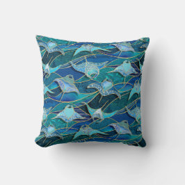 Patchwork Manta Rays in saffier turquoise blauw Kussen