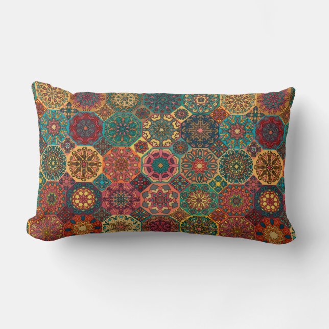  patchwork met floral mandala - elementen kussen (Voorkant)