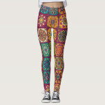 patchwork met floral mandala - elementen leggings<br><div class="desc">Decoratief  kleurrijk patroon met patchwork of quilt tegelelementen.</div>