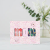 Patchwork "MOM" met roze rozen achtergrond Briefkaart (Staand voorkant)