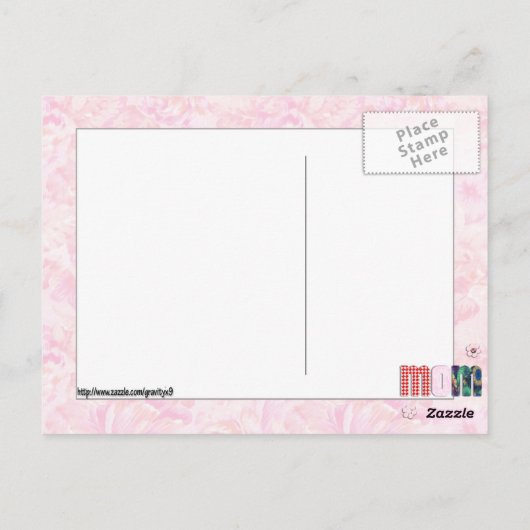 Patchwork "MOM" met roze rozen achtergrond Briefkaart (Achterkant)