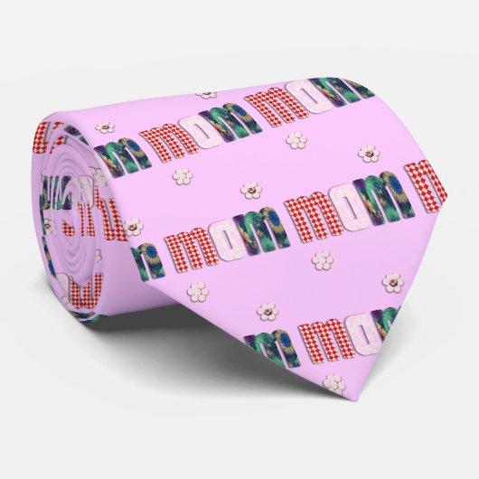 Patchwork 'MOM' op Blank (Elke kleur toevoegen) Stropdas (Opgerold)