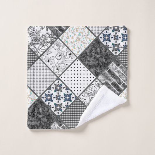 Patchwork monochrom zwart grijs witte vlek qui bad handdoek (Wasdoekje)