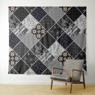 Patchwork monochrom zwart grijs witte vlek qui wandkleed