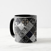Patchwork monochroom zwart grijs wit patchwork qui mok (Voorkant links)