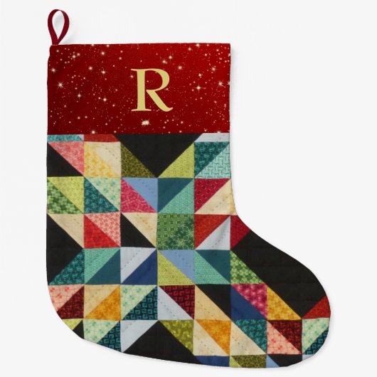 Patchwork MONOGRAM-kerststopzetting traditioneel Grote Kerstsok (Voorkant)