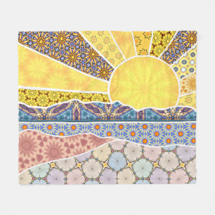 Patchwork Mountain Sunrise Sherpa Dekensprei Fleece Deken