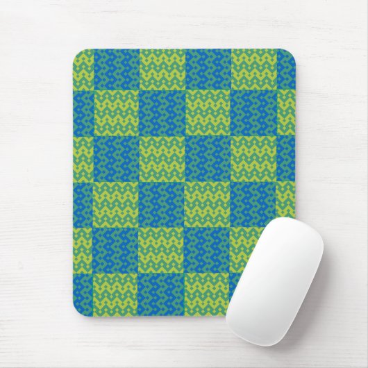 Patchwork Mousepad, blauw en groen geometrisch Muismat (Met muis)