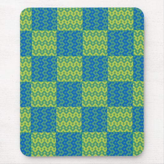 Patchwork Mousepad, blauw en groen geometrisch Muismat (Voorkant)