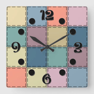 Patchwork multikleurige rustieke retro jaren zesti vierkante klok