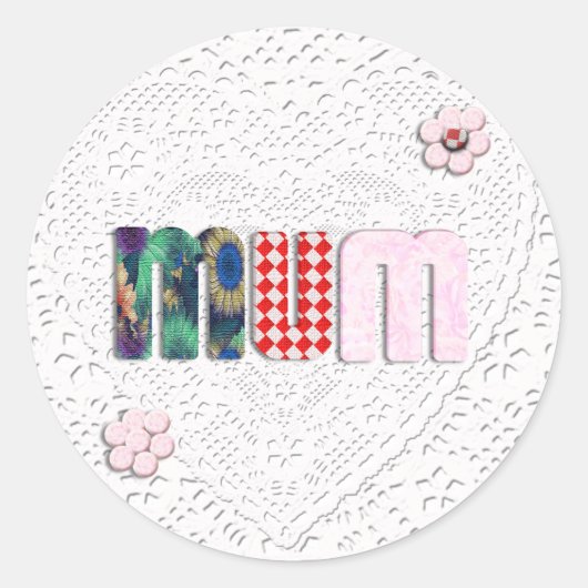 Patchwork 'MUM' op Kant Ronde Sticker (Voorkant)