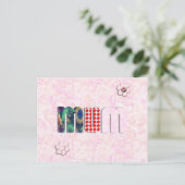 Patchwork 'MUM' op Roze Roze Achtergrond Briefkaart (Staand voorkant)