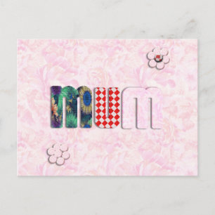 Patchwork 'MUM' op Roze Roze Achtergrond Briefkaart