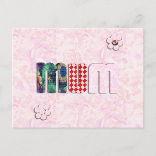 Patchwork 'MUM' op Roze Roze Achtergrond Briefkaart (Voorkant)