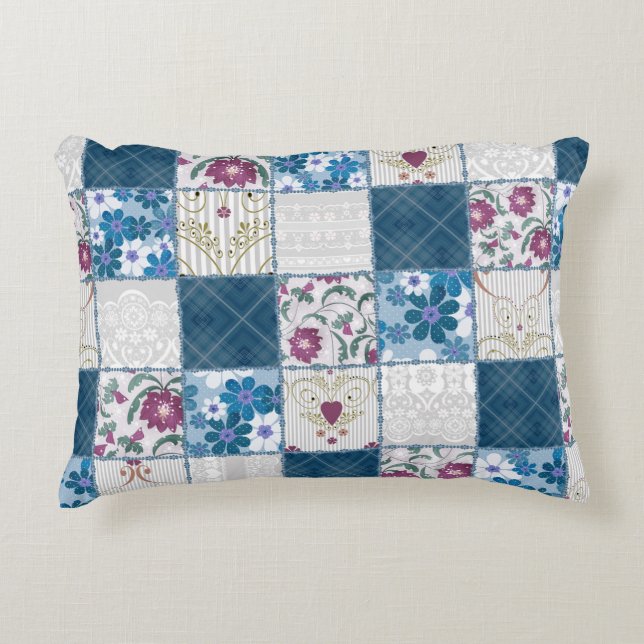 Patchwork naadloze florale kant achtergrond accent kussen (Voorkant)