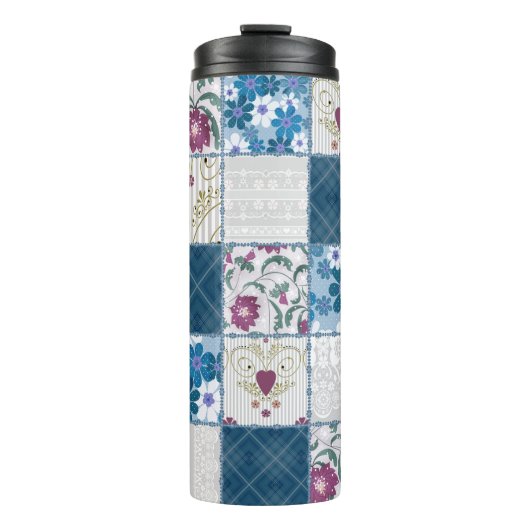 Patchwork naadloze florale kant achtergrond thermosbeker (Voorkant)