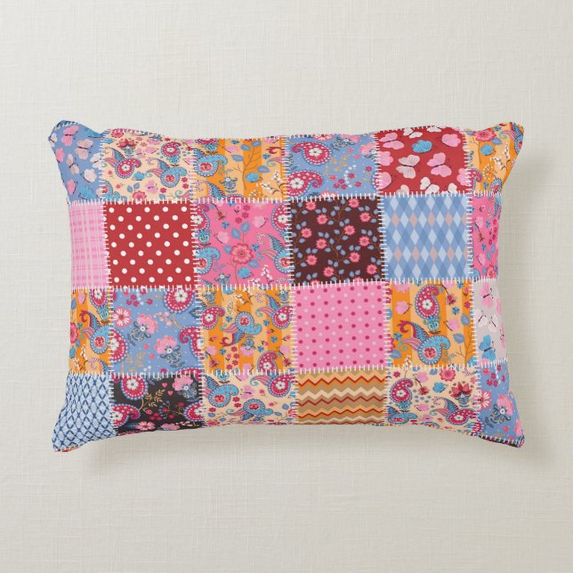 Patchwork naadloze, schattige stof patroon. accent kussen (Voorkant)