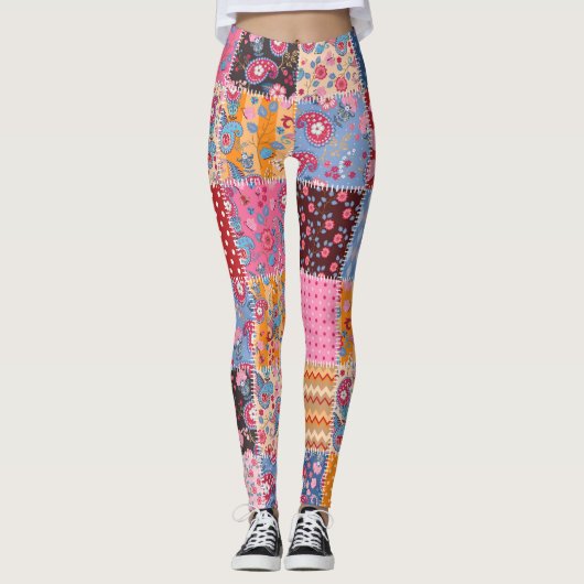 Patchwork naadloze, schattige stof patroon. leggings (Voorkant)