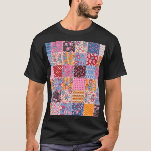 Patchwork naadloze, schattige stof patroon. t-shirt (Voorkant)