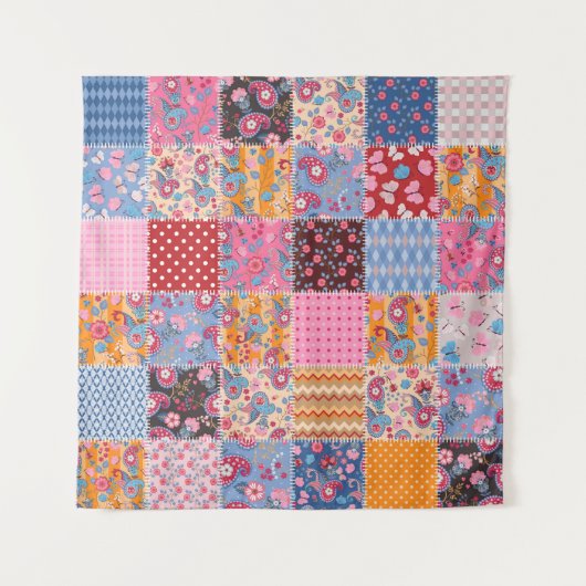 Patchwork naadloze, schattige stof patroon. wandkleed (Voorkant)