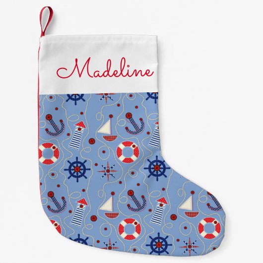 Patchwork Nautisch ontwerp | Jouw namen toevoegen Kleine Kerstsok (Voorkant)