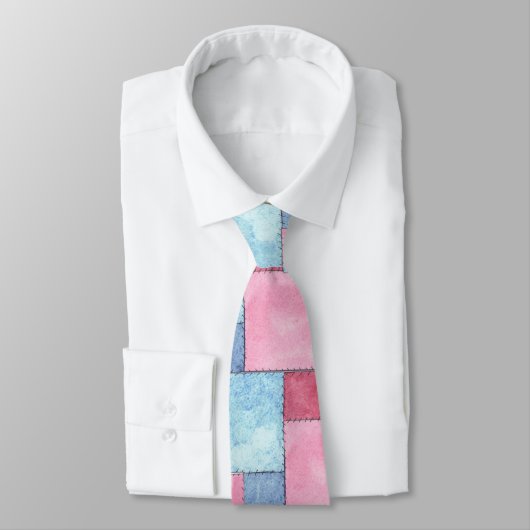 Patchwork Necktie, Pinks, Blues Stropdas (Gebonden)
