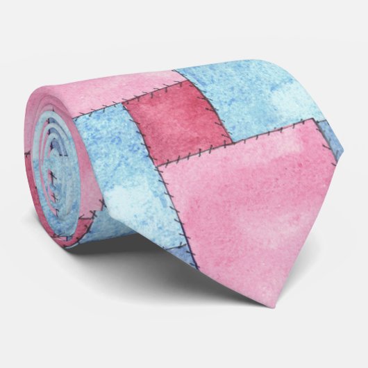 Patchwork Necktie, Pinks, Blues Stropdas (Opgerold)