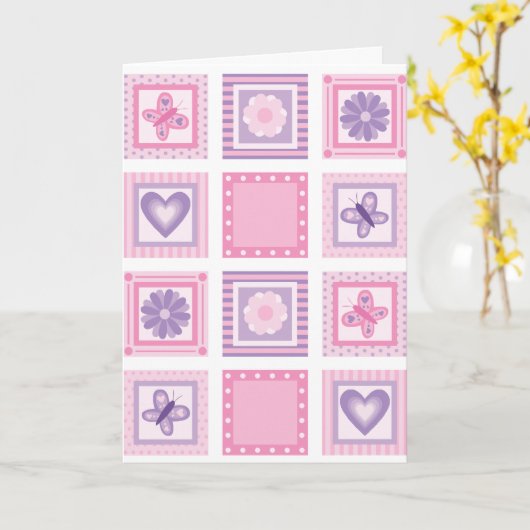 Patchwork Nieuwe Baby Meisje Kaart (Gele Bloem)