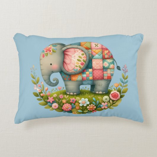 Patchwork Olifant Bloemenweide Charme Accent Kussen (Voorkant)