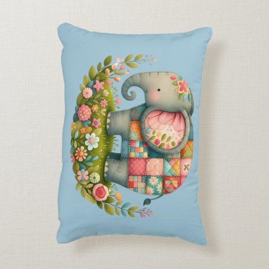 Patchwork Olifant Bloemrijke Weide Charme Accent Kussen (Achterkant (Verticaal))