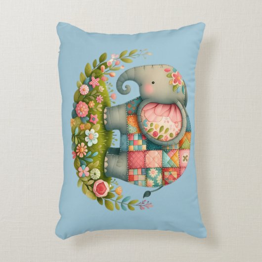 Patchwork Olifant Bloemrijke Weide Charme Accent Kussen (Voorkant(Verticaal))