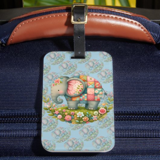 Patchwork Olifant Bloemrijke Weide Charme Bagagelabel (Voorkant Insitu 2)