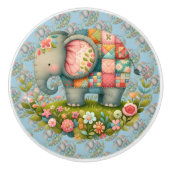 Patchwork Olifant Bloemrijke Weide Charme Keramische Knop (Voorkant)