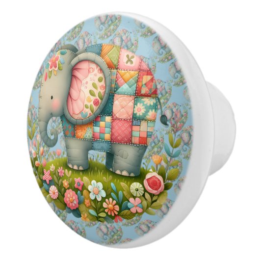 Patchwork Olifant Bloemrijke Weide Charme Keramische Knop (Rechts)