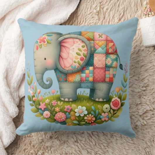 Patchwork Olifant Bloemrijke Weide Charme Kussen (Deken)