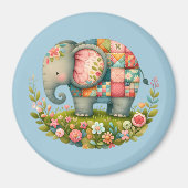 Patchwork Olifant Bloemrijke Weide Charme Magneet (Voorkant)