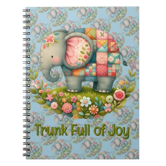 Patchwork Olifant Bloemrijke Weide Charme Notitieboek (Voorkant)