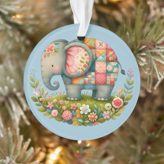 Patchwork Olifant Bloemrijke Weide Charme Ornament (Boom)