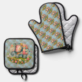 Patchwork Olifant Bloemrijke Weide Charme Ovenwant & Pannenlap Set (Voorkant / Achterkant)