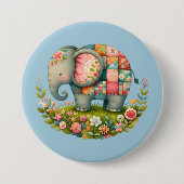 Patchwork Olifant Bloemrijke Weide Charme Ronde Button 7,6 Cm (Voorkant)
