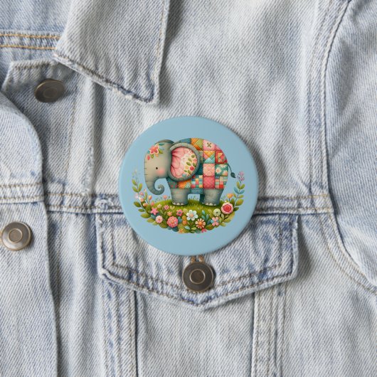 Patchwork Olifant Bloemrijke Weide Charme Ronde Button 7,6 Cm (In situ)