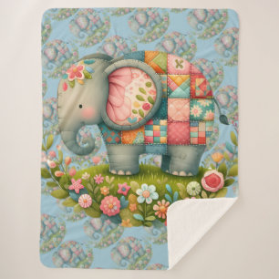 Patchwork Olifant Bloemrijke Weide Charme Sherpa Deken