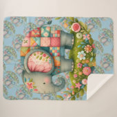 Patchwork Olifant Bloemrijke Weide Charme Sherpa Deken (Voorkant (horizontaal))